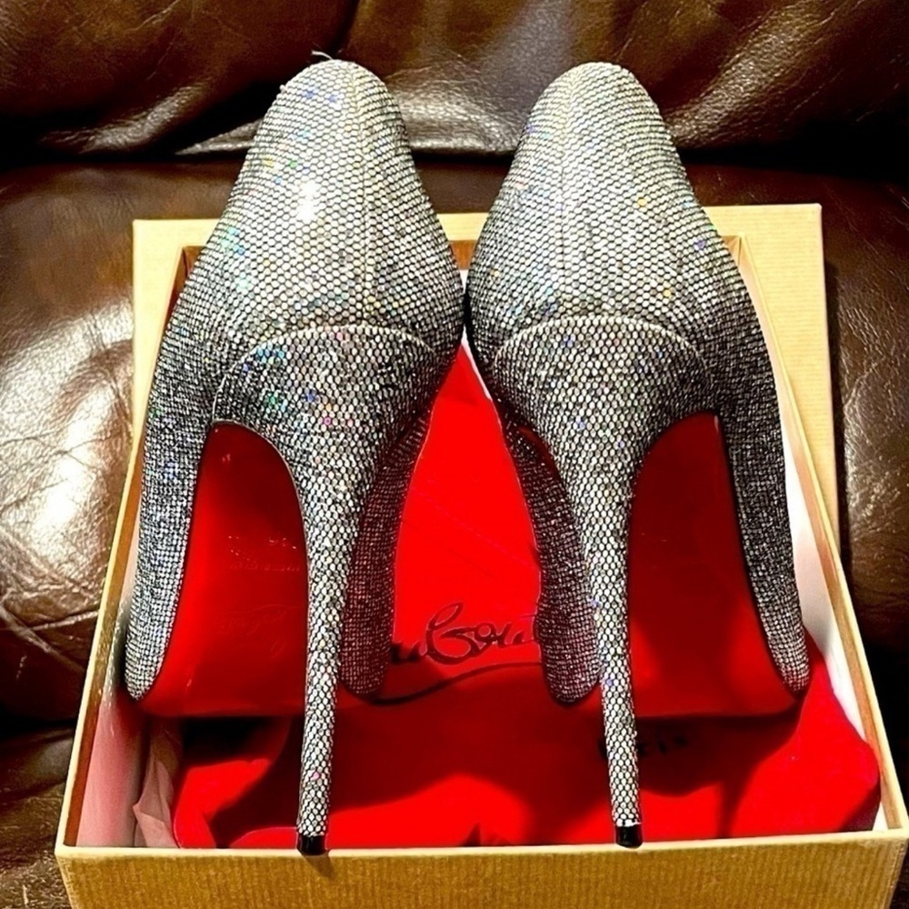Christian Louboutin So Kate holographic disco ball sky silver pumps 120mm EU36.5